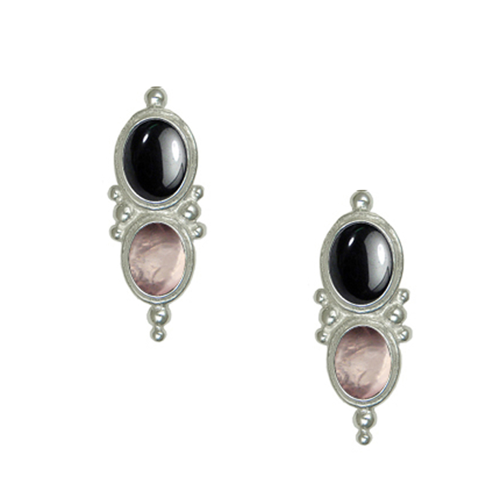 Sterling Silver Drop Dangle Earrings With Hematite And Rose Quartz